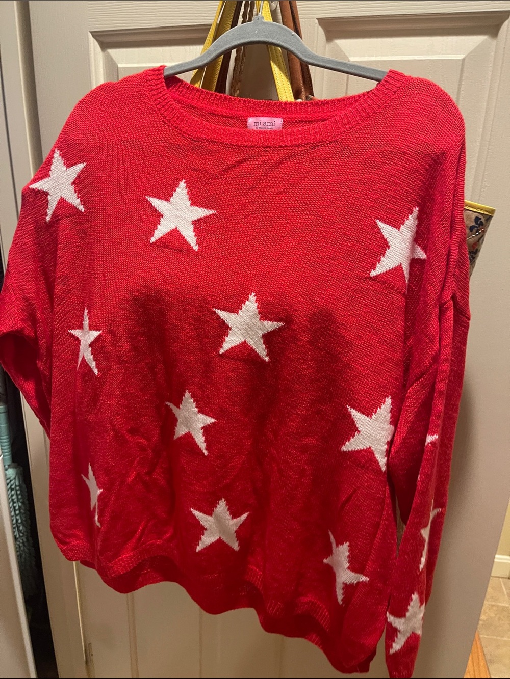 miami Red Sweater with White Star Pattern